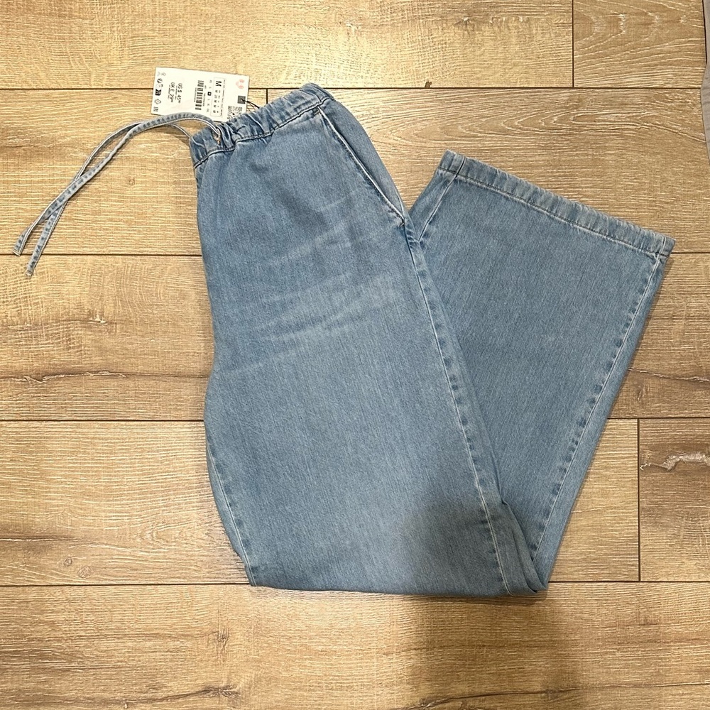 Zara//jean tie trousers wide leg pants